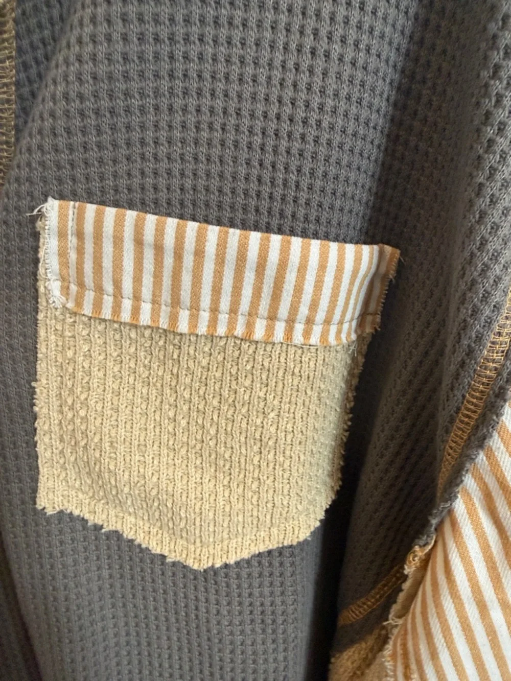 POL Patchwork Waffle-Knit Pullover - Gray & Cream - Picture 6 of 12